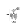 Silver bow cartilage stud earring with clear zircon inlay and 1.2cm height dimension - 12# Silver
