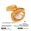 Detailed view of adjustable stainless steel ring with pear-cut cubic zirconia stone - Pear Zirconia