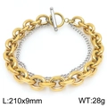 Dual-layer mixed metal bracelet with gold Cuban chain and silver link with toggle clasp - Gold and Silver Mixed Style - Gold Outer Silver Inner (KB205817-Z)