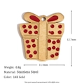 Colgante caja de regalo en acero inoxidable chapado en oro 14K con puntos rojos y medidas - Bolsa de Regalo de Navidad - Dorado