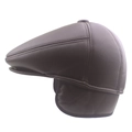 Gorra plana de cuero PU marrón para hombre con orejeras para calidez invernal y cortavientos - S / Marrón