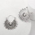 Vintage hollowed mandala fan earrings in aged silver finish with bohemian style - Antique Silver (7756)