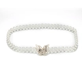 Elegant white pearl waist chain with a gold bow buckle and sparkling crystals - Single Butterfly Buckle (KL139-16)