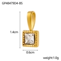 Detailed view of golden square pendant with clear cubic zirconia and size dimensions - Square - Transparent