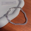 Elegant silver-toned tennis bracelet featuring round-cut zircons on a ceramic tray - S210 Silver - Single Layer Rhinestone Bracelet