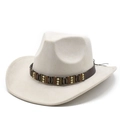 Détail d'un chapeau de cowboy ethnique avec bande de coquillages et rivets métalliques - M(56-59CM) / Blanc Cassé