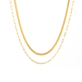 Double-layered 18K gold plated stainless steel necklace with snake and paperclip chains - Style 10 (Paperclip Snake Layered)