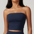 Navy blue strapless sports tube top in high-density elastic fabric for yoga fitness - S / Navy Blue