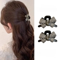 Set of two black bow-shaped hair claws with silver rhinestones and grey gemstone accents - 2# Black 1 Pair