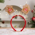 Christmas headband with gingerbread house design and festive glitter on red fabric - Christmas Headband (House)