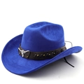 Royal blue suede western cowboy hat featuring a leather band with silver bull head buckle - M (56-58cm) / Sapphire Blue