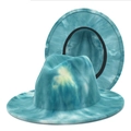 Cappello Fedora in feltro tie-dye blu-verde a tesa larga, vista frontale e interna - M (56-58cm) / Ciano