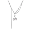 Vintage cherry pearl necklace with silver chains and light pink heart pendants - Multilayer Silver Pearl Heart Cherry Necklace (K-629)