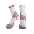 White basketball performance socks with thick towel bottom and red grey stripes - Kids One Size / White/Orange