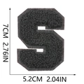 Detailed size guide for 7cm black chenille letter S iron-on patch with measurements - Letter S / Black