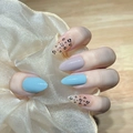 Almond-shaped press-on nails with leopard print in nude, lavender, and sky blue tones - Glue Style(Y-120)