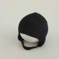 Close-up of black knitted baby hat with ear flaps and chin strap for cold weather - 3-15 Months / Black