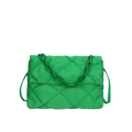 Grass green quilted nylon shoulder bag with thick chain handle and slim crossbody strap - Green