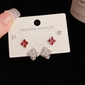 Detailed set of three S925 silver stud earrings featuring clover and cubic zirconia - Silver-Rhinestone Four-Leaf Flower Set (66#)