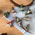 Christmas cupcake toppers set with Santa and snowman designs on wood background - Christmas Five-pointed Star Small Hats 8pcs
