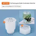 Silicone mold set for hexagonal storage jar including body and lid for DIY resin casting - Tall Rectangular Bottle