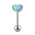 Silver stainless steel heart blue opal tongue ring with a polished ball closure - 1.6*16*5*7mm / Light Blue (OP26)