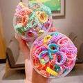 Pot d'élastiques à cheveux colorés pour filles avec texture côtelée et forte élasticité - Macaron Clair + Couleur Bonbon Bord Festonné (2 Pots de 100)