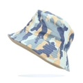 Close-up of camouflage bucket hat showing blue and grey pattern with durable stitched brim - One Size / Light Blue Camo