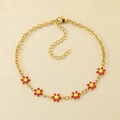Bracelet de cheville doré en acier inoxydable avec breloques marguerites rouges et jaunes - Or-Rouge
