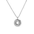 Silver puffed hollow round donut letter pendant with a fine box chain necklace - Necklace O