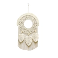 Handmade bohemian woven wall hanging with cotton tassels and wooden beads in cream white - Beige
