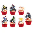 24-piece motocross cake topper set with racing flags and bikers for party cakes - Small Cake Toppers 24PCS