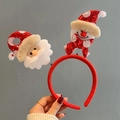 Cerchietto natalizio rosso con Babbo Natale e pupazzo di neve in peluche su molle - Babbo Natale e Pupazzo di Neve a Pois