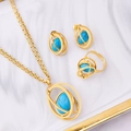Goldenes Schmuckset mit blauen Türkis-Anhängern inklusive Halskette Ohrringen und Ring - Türkis