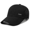 Atmungsaktive schwarze Baseballkappe für Herren mit Netzeinsatz und Sports-Metalllogo - Schwarz