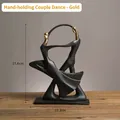 Sculpture abstraite d'un couple de danseurs en noir mat et or pour décoration d'intérieur - Danse main dans la main (Or)