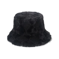 Plush faux fur bucket hat in solid black with warm geometric fleece texture for winter - M (56-58cm) / Black
