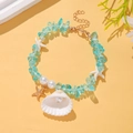 Summer beach style shell and blue stone beaded bracelet with starfish charms - Aqua Blue Stone Shell Style