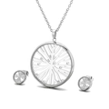Silver tree of life jewelry set featuring crystal necklace and matching round earrings - Tree of Life Style (KS112587-KC)