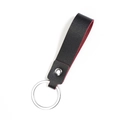 Minimalist black and red leather keychain with silver rivet and polished metal ring - Black Red