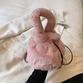 Sac seau en peluche rose avec poignée et bandoulière élégante pour la saison d'hiver - Rose