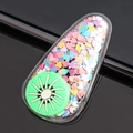 Green kiwi fruit hair clip with colorful heart-shaped sequins in transparent BB clip - Kiwi Green