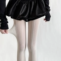 Weiße Lolita-Spitzenstrumpfhose mit Vintage-Rautenmuster und hoher Elastizität - Einheitsgröße [40-80kg] / Retro Spitze Netzstrümpfe Weiß