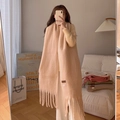 Soft beige cashmere-feel winter scarf with long tassel design and cozy texture - Cream Orange