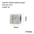 Detail of square letter P bead in rhodium-plated copper with white zircon inlay - Letter P (PT0566)