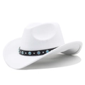 Detail of white cowboy hat featuring black decorative band with turquoise beads and studs - M(56-58CM) Adjustable / White