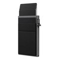 Slim aluminum RFID blocking card holder with automatic pop-up mechanism in dark grey - Side-push Black + Black Flat Sticker