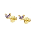 Macro detail of S925 sterling silver stamp on golden earrings with purple marquise stones - Style 2-Double Marquise Leaf Studs / Purple/Gold