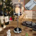 Portacandele in metallo argento con vetro, dimensione grande 36cm, arredo nordico - Grande (Senza Candela) / Argento da Sogno