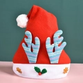 Classic red Christmas hat with blue striped reindeer antlers and golden snowflakes - Kids Reindeer Antlers Hat-Blue